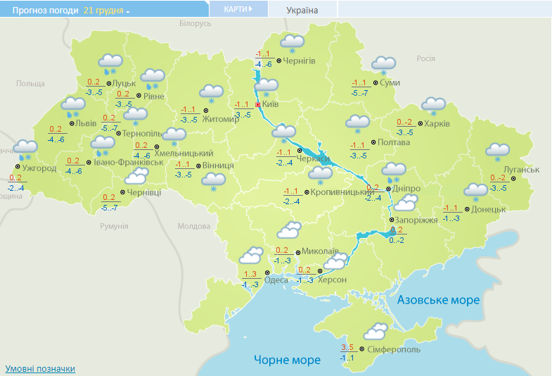 Погода в Кривом Роге от Украинского гидрометцентра