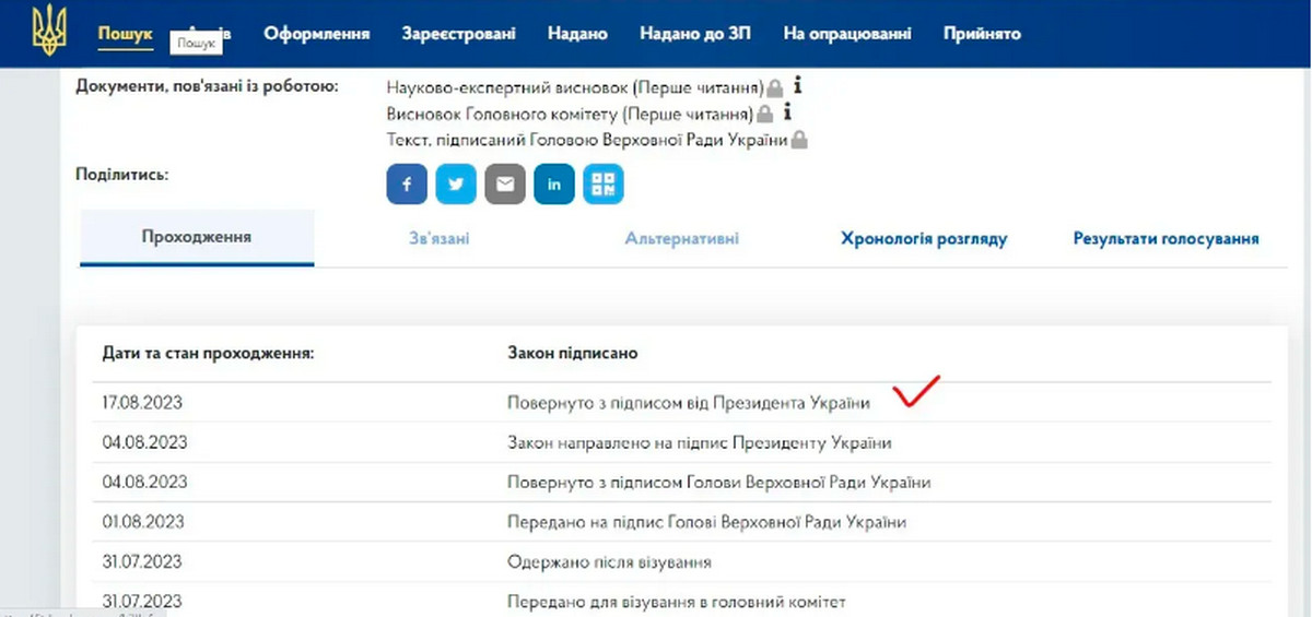 На сайті Верховної Ради України також повідомили, що отримали цей документ за підписом Президента
